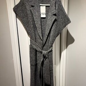 Zara Charcoal belted long vest